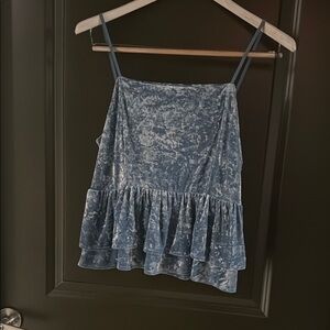 American Eagle Blue Velvet Ruffle Women's Top